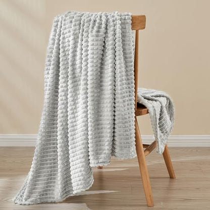 EMME Fleece Throw Blanket Luxury Flannel for Couch Bed Sofa Chair, Soft, Plush, Warm and Cozy Blanket with Geometric Grid Design (Light Grey, 50'' x 60'') - color: 09-grid-light Grey, size: Throw