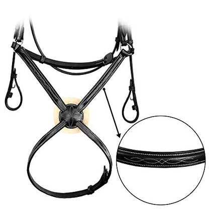 Exion Fancy Stitched Figure 8 Hunter Bridle with Laced Reins – Raised Veg-Tanned Leather English Jumping Bridle Set for Horses – Classic Mexicana Split-Poll Equestrian Show Tack, Pony Cob Full - size: Over/Warm Blood Size