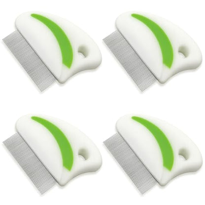 4-Piece Flea & Lice Grooming Comb Set for Dogs and Cats, Stainless Steel Rounded-Tooth Pet Combs with Ergonomic Handle