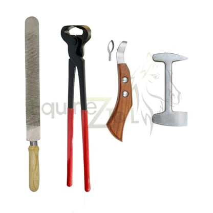 Barehoof Care Trimming Farrier Kit – 4 Piece Premium Horse Hoof Care Tool Set with Hoof Nippers, Hoof Rasp, Hoof Knife & Hoof Buffer, Professional Farrier Trimming & Shoeing Kit for Horses