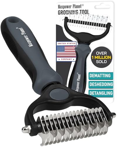 Maxpower Planet Pet Grooming Brush - Double Sided Undercoat Rake for Dogs and Cats, Extra Wide, Reduce Shedding by 95%, Grey - color: Gray, size: Large