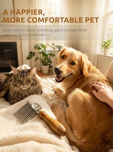 TAKAVU Dematting Comb for Dogs & Cats, 9-Blade Undercoat Rake