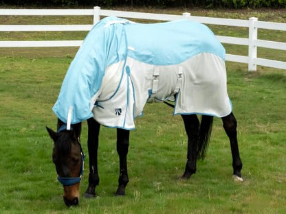 Mesh Horse Fly Sheet with Detachable Neck Cover | Dual-Zone UV Protection & Breathable Design | Elastic Webbing Belly Wrap & Leg Straps | Blue, 78 Inch - color: Glacier Blue, size: 78