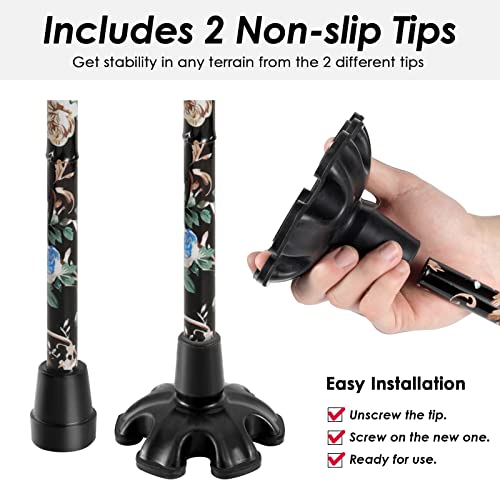Walking Cane PANZHENG Cane for Man/Woman | Mobility & Daily Living Aids | 5-Level Height Adjustable Walking Stick | Comfortable Plastic T-Handle Portable Walking Stick Folding Cane - color: Cane-Black print