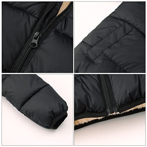 Happy Cherry Boys Girls Winter Thick Jacket Warm Fleece Fur Lining Zipper Hooded Windproof Coat Outwear for 1-7 Years - color: Black, size: 5-7 Years