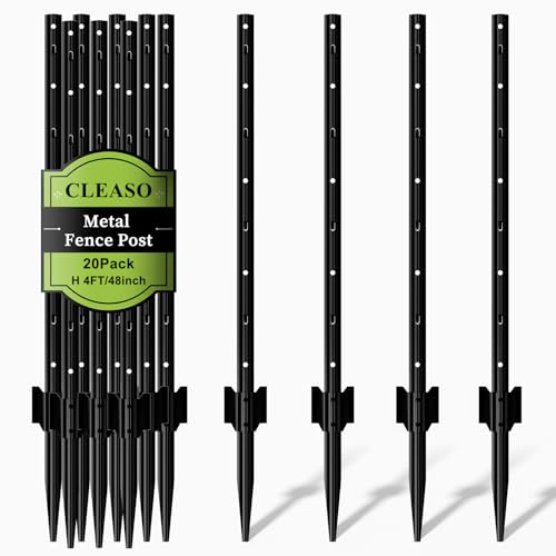 Metal Fence Posts for Wire Fencing,Heavy Duty U Post 4 FT Black | 20 Packs Rustproof Powder-Coated Steel Fence Stakes, No-Dig Fence Posts for Farm, Orchard, Yard & Temporary Fencing - color: Black, size: 4FT-20P