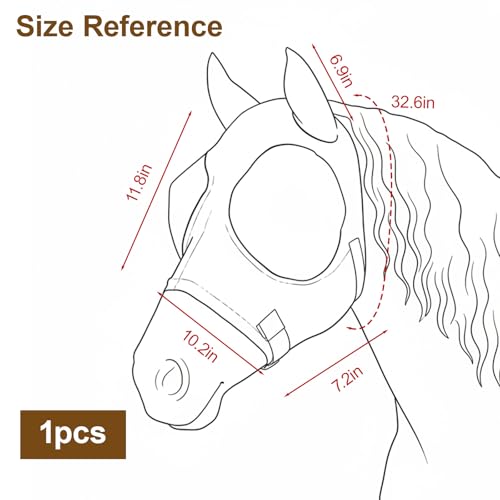 Fly Mask for Horses, Fly Masks for Horses Protection During Summer Turnout, Trail Riding in Bug-Prone Areas, Lycra Fabric with 40 Mesh Count K080 Screen for Enhanced Airflow