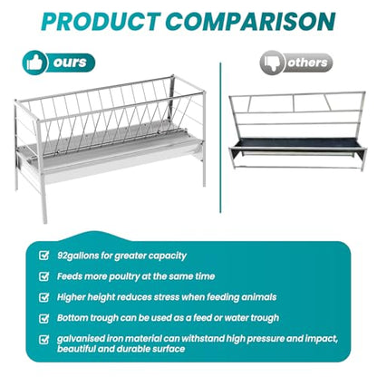 Goat Feeder, 92 Gallon Hay Feeder, Galvanized Steel Livestock Hay Feeder, Sheep Feeder Trough for Barn or Outdoor Use, Free Returns! - style: Galvanized Steel
