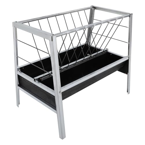Hay Feeder, Livestock Feed Trough with 2-in-1 Hay and Grain Feeder, Heavy Duty Steel Frame and Deeper Pan Hay Rack, Feeding Station for Sheep, Calf, Cow, Horse, Goats for Pasture, Farm (Black) - color: Black