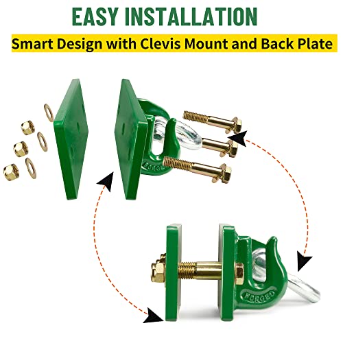 Tractor Bucket Hooks, Bolt On Clevis Mount with 1/2” Shackle, 5/16”Grab Hooks G70 Steel, Shackles Mount with Backer Plate, Heavy Duty Tow Hook for SUV RV UTV Tractors Bucket(Green) - color: Green