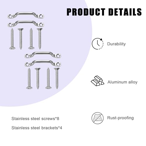 4 PCS Pad Eye Kit, Stainless Steel Auto Battery Tie Down Anchor Point Non-Rusting Pad Eye Kit with Screws, Heavy Duty Tie Down Kayak Deck Loops for Car Boat RV Batteries - color: Pad Eye