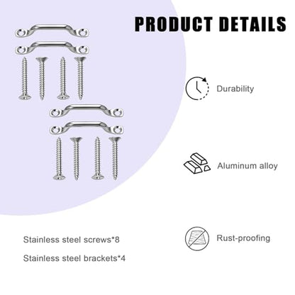 4 PCS Pad Eye Kit, Stainless Steel Auto Battery Tie Down Anchor Point Non-Rusting Pad Eye Kit with Screws, Heavy Duty Tie Down Kayak Deck Loops for Car Boat RV Batteries - color: Pad Eye