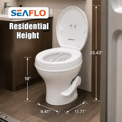 SEAFLO RV Toilet – 18.4" Residential Height, Gravity Flush Foot Pedal, 4-Year Warranty, Fits Most RVs (9.5" Rough-In), Soft Close Seat, 2-Bolt Mount, for Camper Travel Trailer Motorhome SFRTPH-01-01 - color: White