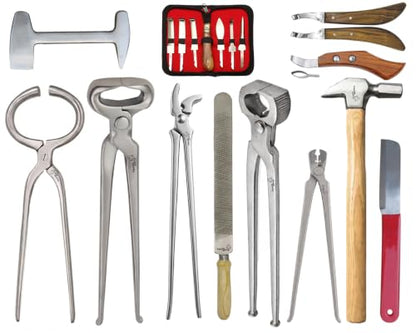 13 PCS Farrier Horse Hoof Kit, Comprehensive Set of Farrier Tools for Hoof Trimming, Horseshoeing, & Professional Equine Hoof Care Perfect for Grooming,Hoof Health, Ideal for Veterinarians