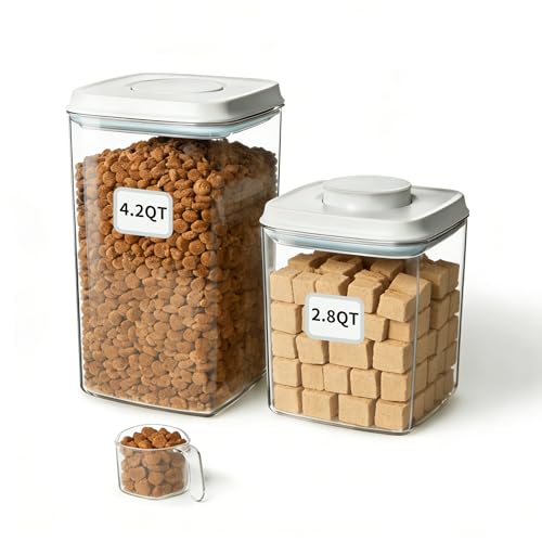 Ankou Dog Food Storage Containers Set, 4.2 QT with 130 ml Scoop & 2.8 QT, Airtight BPA-Free | Stackable Pop Lid Plastic Containers for Kibble & Pet Treats - color: 2.8 Qt + 4.2 Qt