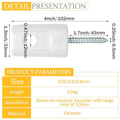 Blulu 50 Pack Ceramic Electric Fence Insulator Heavy Duty Ceramic Porcelain Lag Screw Insulator for Wooden Post Electrical Wire Ground Fencing Agricultural and Ranchers Supplies
