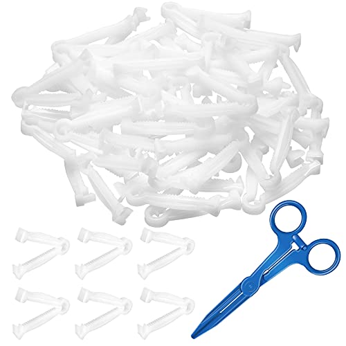 Nuanchu 100 Pcs Disposable Umbilical Cord Clamp and 1 Hemostatic Forcep, Pig Umbilical Cord Clips Kit for Animal Veterinary