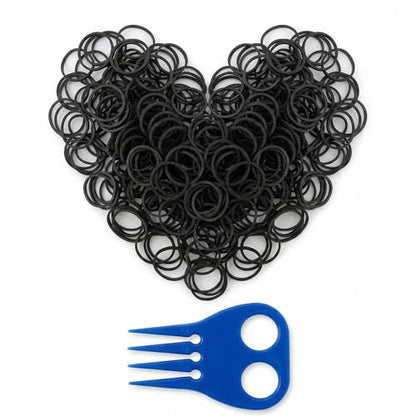 Horse Mane Braiding and banding Kit Mane/Tail Rubber Bands, Braid Aid Braiding Comb (Black Band/Blue Comb) - color: Black Band/Blue Comb