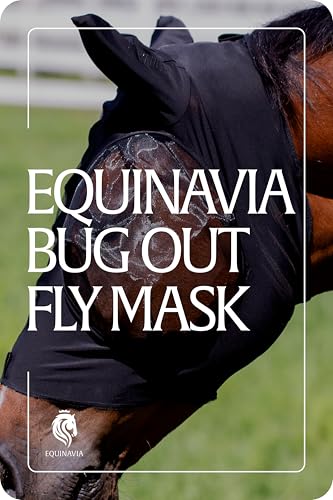 Equinavia Bug Out Horse Fly Mask, Soft Stretch Equine Fly Mask with Ears - color: Black, size: Warmblood
