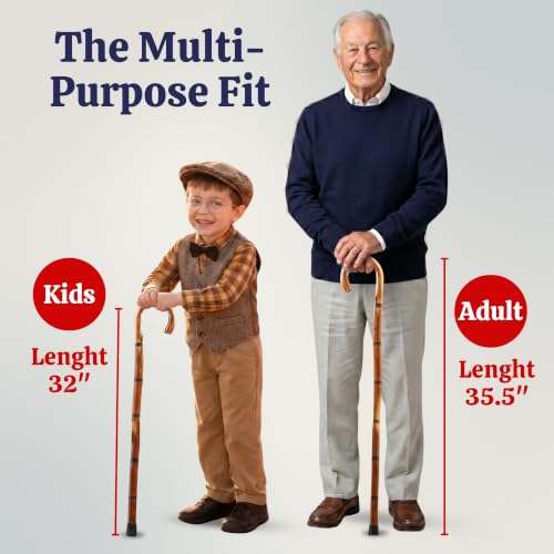 Dress Up America Classic Wooden Walking Cane – Lightweight Wood Cane with Rubber Tip, 35.5" & 32" Everyday Walking Stick, Accessory, Magician, Formal Wear, Halloween & Cosplay - size: Kids - 32"