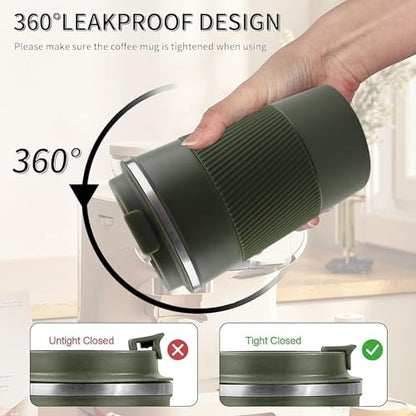 Insulated Travel Coffee Mug, Stainless Steel Coffee Cup with Leakproof Lid - color: Green, size: 12 Ounces
