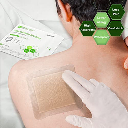 NeuHeils Border Silicone Foam Dressing 4"x4", 10 Pack for Bed Sores - size: 4x4 Inch (Pack of 10)