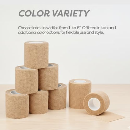 Dynarex Sensi-Wrap Self-Adhesive Bandages, 24-Pack, 3" x 5 Yards, Tan, Latex, Colored Elastic Cohesive Athletic Tape, Tattoo Grip & Vet Wrap