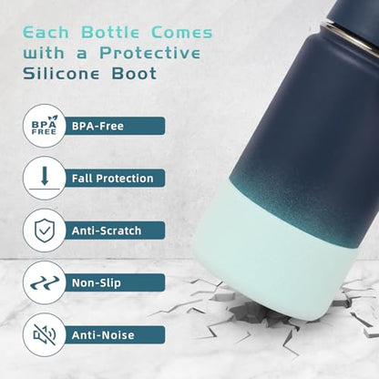 Volhoply 14oz KIds Stainless Steel Insulated Leakproof Water Bottle with Straw Lid and Silicone Boot,BPA-Free Easy Use for Boys&Girls,Double Wall Vacuum Bottles(Blue Green,1) - color: Blue Green