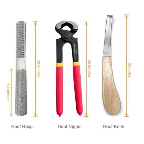 Farrier Tools, 9 Inch Farrier Tool Kits (8 Piece) Goat Hoof Trimmers Mini Rasp Hoof File Goat Pig Equine Metal Shears Professional Farriers Hoof Nipper Cutter Handle Knife Goat Supplies - size: 9-inch