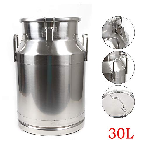 Milk Can Milk Bottle, 20/30/ 40/50/ 60L Stainless Steel Heavy Duty Milk Jug Wine Pail Bucket Square Liquid Container Storage with Embedded Silicone Sealed Lid for Home Restaurant Bar Silver (30L) - size: 30L