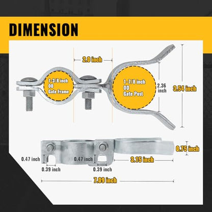 VIVIDA 1-3/8" x 1-7/8" Chain Link Gate Latch, Fence Gate Fork Latch, 1 PCS | Galvanized Fence Gate Lock, Chain Link Fence Parts, Bolts & Nuts Included - size: 1-3/8" x 1-7/8" (1 PCS)