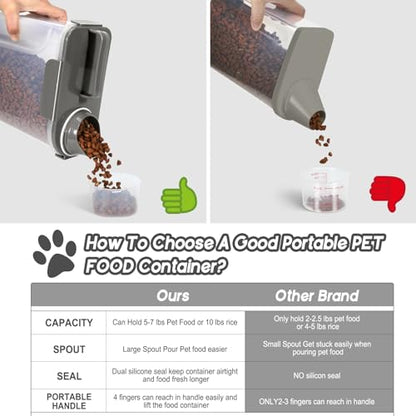 LEAWALK 5-7Lbs Cat Dog Pet Food Storage Container with Large Nozzle Design/4 Safety Buckles/Double-Layer Sealing Strips/Handle/Measuring Cup is Easy to Clean and Does -Khaki - color: Khaki, size: 5L-1pack