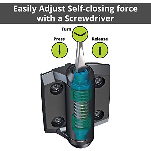 D&D TCA1S3BTS TruClose Regular Gate Hinge Square Metal Gates, Black, 2 pcs. | Safety gate hinge, no alignment legs, self-closes metal gates up to 66 lb. For square gate posts. Black, comes with 2 hinges - color: Black, size: Adjustable gate gap: 3/8”–7/8”