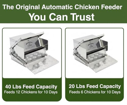Grandpas Feeders Automatic Chicken Feeder - 40 lbs No Waste Poultry Feeder, Rat Proof & Rodent Proof Treadle Chicken Feeder, Galvanized Steel with Lid, Feeds 6-12 Chickens up to 10 Days - size: Large
