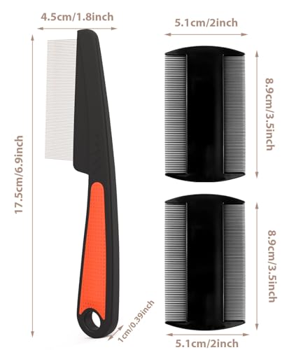 Dandruff Comb Removal Steel Fine Tooth Scalp Detox Hair Care Tool 3PC | Build Up Flakes Lice Comb, Stainless Steel Teeth, Self Cleaning, Anti Slip Handle, for Women Men Kids, Black+ Red - color: 3PC Black+Red