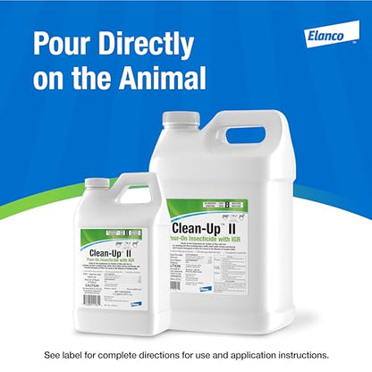 Clean-Up II Pour-On Insecticide with IGR | Controls Flies, Ticks & Lice | Pour-On Application | 0.5 Gal