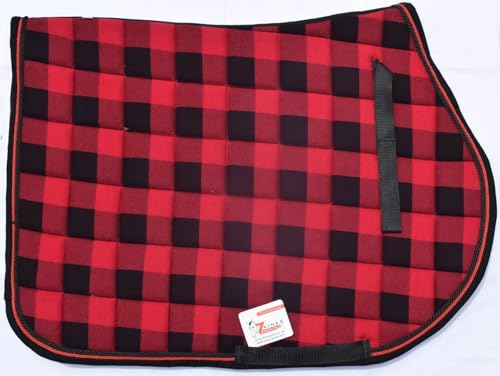 Buffalo Plaid All Purpose English Saddle Pad with Matching Fly Bonnet – Handmade Jumping Saddle Pad Set - size: Horse/Full