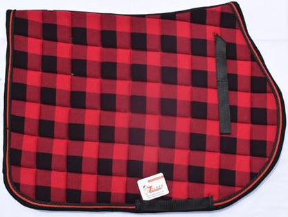 Buffalo Plaid All Purpose English Saddle Pad with Matching Fly Bonnet – Handmade Jumping Saddle Pad Set - size: Pony