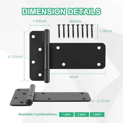 6 inch Gate Hinges,280 Lbs Capacity, 4 Pack Matte Black Heavy Duty Hinges | T-Strap Shed Gate Hinges, Wrought Hardware for Wooden Fences, Barn Door Hinge(6“-6 pcs-Matte Black) - size: 6“-6 pcs-Matte Black
