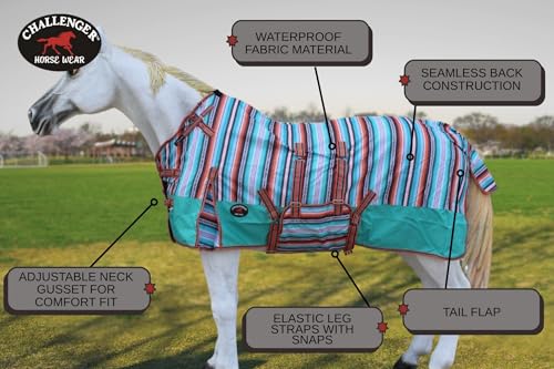 Challenger 1200D Turnout Heavy-Weight Bellyband Rain Horse Winter Blanket Serepe 5B109 - color: Fiesta Serape, size: 66 inches