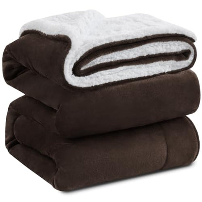 KAWAHOME Sherpa Fleece Throw Size Blanket for Bed, Extra Warm Heavy Thick - color: Brown, size: Throw ( 50" X 60" )