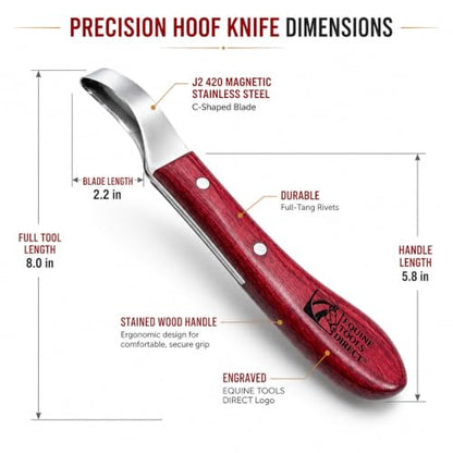 Farrier Loop Hoof Knife, Right-Hand, J2 420 Magnetic Stainless Steel Blade, Ergonomic Red Handle, Horse Hoof Trimming Tool for Sole & Frog Paring