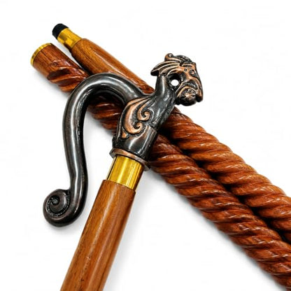 Handmade Solid Brass Head Handle Vintage Style Antique Wooden Walking Stick Cane Gift (3 Fold Wooden Walking Cane) - style: Dragon walking stick