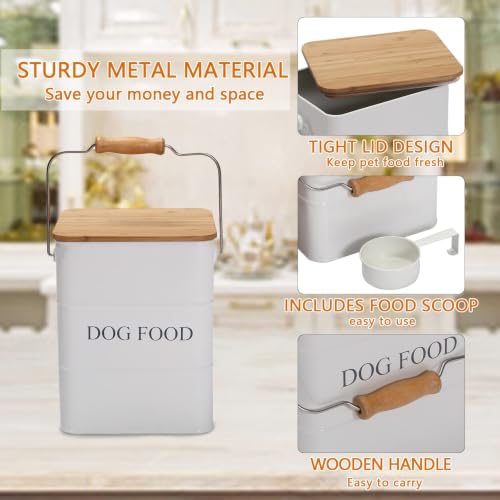 Morezi Metal Dog Food Storage Container 5~6 lbs, Pet Food Treat Canister - color: White