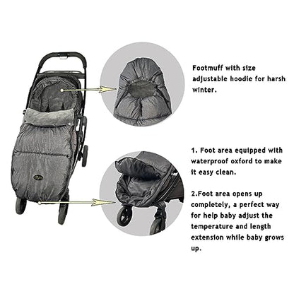CozyMe Stroller Footmuff, Stroller Blanket with Hoodie for Toddler Winter Stroller Cover, Stroller Bunting Bag with Fleece Lined Front Height Adjustable & Removable Baby Bunting Bag for 6M-4T - color: black