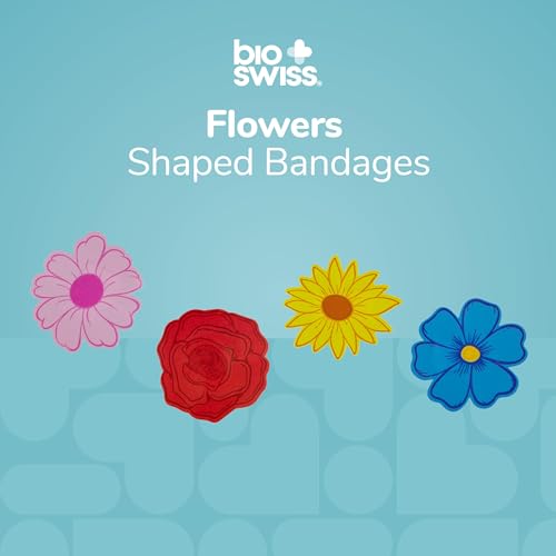 BioSwiss Bandages, Flowers Shaped Self Adhesive Bandage Set, Latex Free, Sterile Wound Care, 50 Count - color: Flowers, size: 50-Count Tin