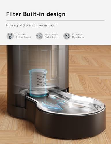 CZPET Automatic 4L Filter Dog and Cat Water Dispenser with Stainless Steel Bowl Gravity Waterer,Large Capacity and Drinking Area Noise-Free for Pets (Black) | With Stainless Steel Bowl Gravity Waterer, Large Capacity and Drinking Area Noise-Free for Pets