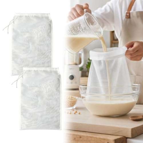 2 Pack 100 Mesh Food Grade Filter Bags - Reusable Fine Mesh Strainer Bag for Nut Milk, Soy Milk, Cold Brew Coffee, Greek Yogurt & Cheese Straining - Durable Nylon Food Strainer with Drawstring - color: 2 Pack 100 Mesh
