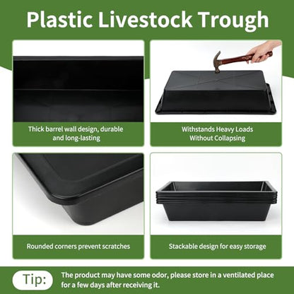 5 Pack 4.5 Gallon/18 Quart Plastic Livestock Feeder Water Trough - color: Black-18Quart, size: 18 Quart