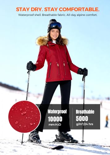 wantdo Women's Waterproof Ski Jacket Warm Fleece Lined Snow Winter Coat - color: Red, size: Small